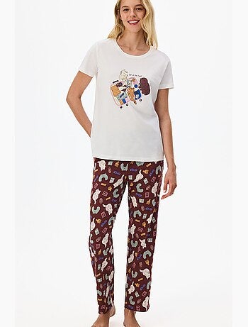 Best vacation conjunto de pijama com estampa de gato e manga curta penti