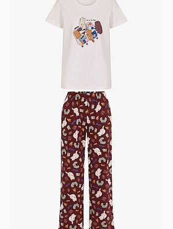 Best vacation conjunto de pijama com estampa de gato e manga curta penti