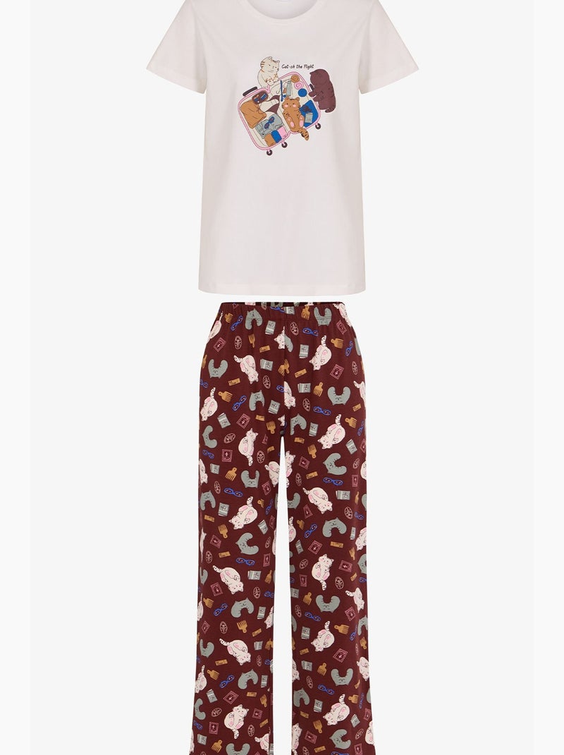 Best vacation conjunto de pijama com estampa de gato e manga curta penti Branco Vermelho Azul - Kiabi