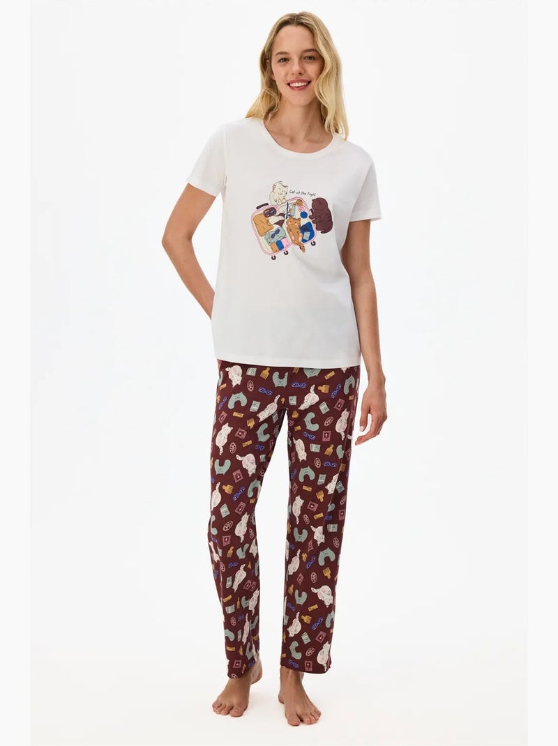Best vacation conjunto de pijama com estampa de gato e manga curta penti Branco Vermelho Azul - Kiabi