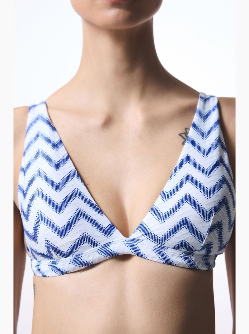Biana top de biquíni com decote em v profundo e padrão zigzag penti Branco Azul - Kiabi