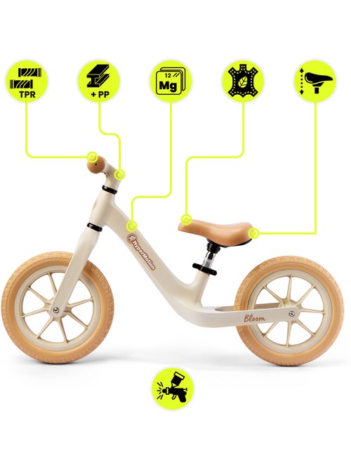 Bicicleta de equilíbrio hypermotion bloom 12" para crianças a partir dos 2 anos – cinzento-sable - Kiabi