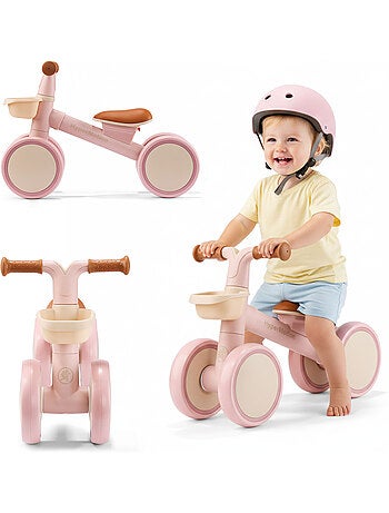 Bicicleta de equilíbrio infantil de 4 rodas tobi mini hypermotion com cesto – rosa