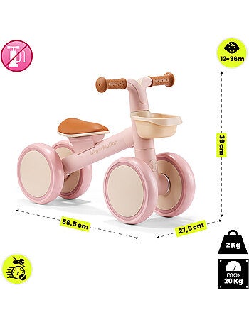 Bicicleta de equilíbrio infantil de 4 rodas tobi mini hypermotion com cesto – rosa