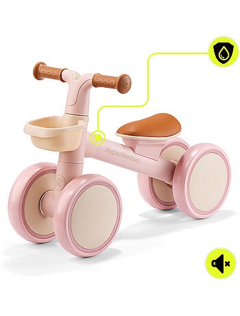 Bicicleta de equilíbrio infantil de 4 rodas tobi mini hypermotion com cesto – rosa