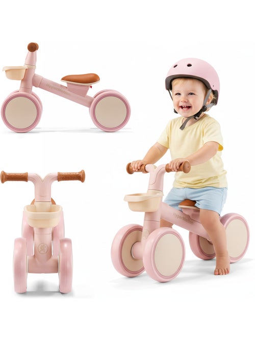 Bicicleta de equilíbrio infantil de 4 rodas tobi mini hypermotion com cesto – rosa - Kiabi