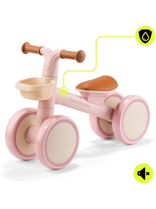 Bicicleta de equilíbrio infantil de 4 rodas tobi mini hypermotion com cesto – rosa - Kiabi
