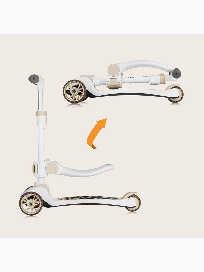 Bicicleta de equilíbrio, trotinete e capacete LIONELO Franky – Rodas iluminadas – Até 50 kg – Cesto Bege - Kiabi