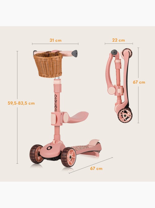 Bicicleta de equilíbrio, trotinete e capacete LIONELO Franky – Rodas iluminadas – Até 50 kg – Cesto - Kiabi