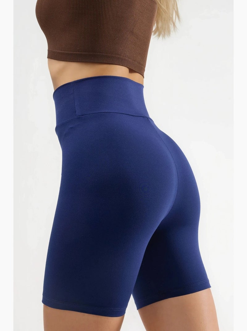 Biker shorts de cintura subida com textura suave hiccup Azul-marinho - Kiabi