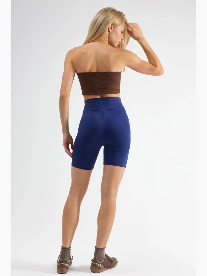 Biker shorts de cintura subida com textura suave hiccup Azul-marinho - Kiabi
