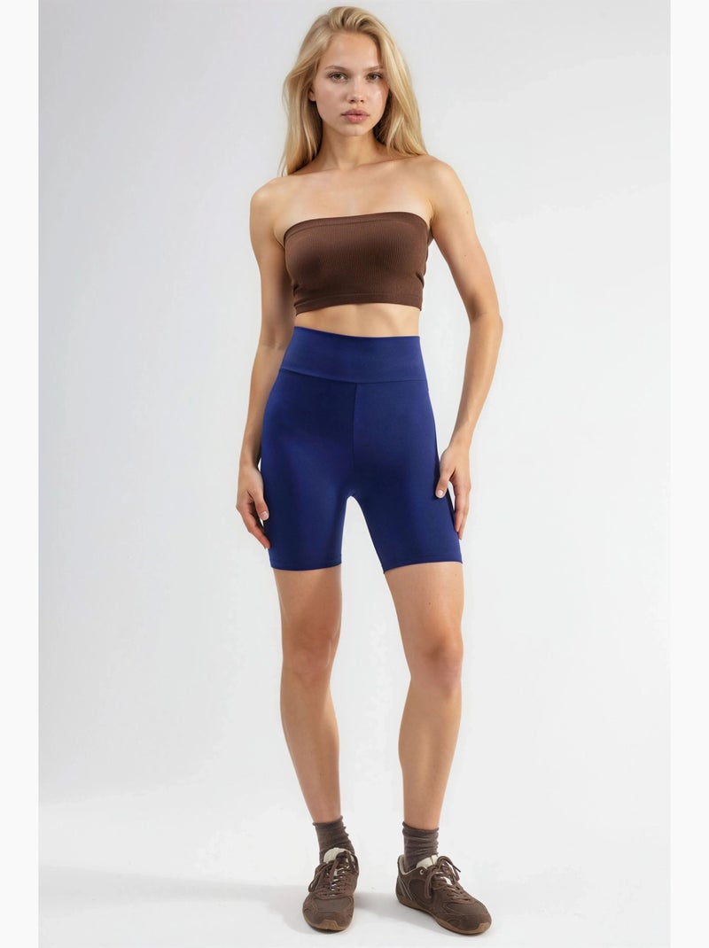Biker shorts de cintura subida com textura suave hiccup Azul-marinho - Kiabi