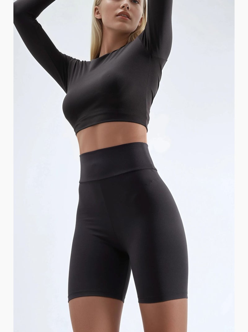 Biker shorts de cintura subida com textura suave hiccup Preto - Kiabi