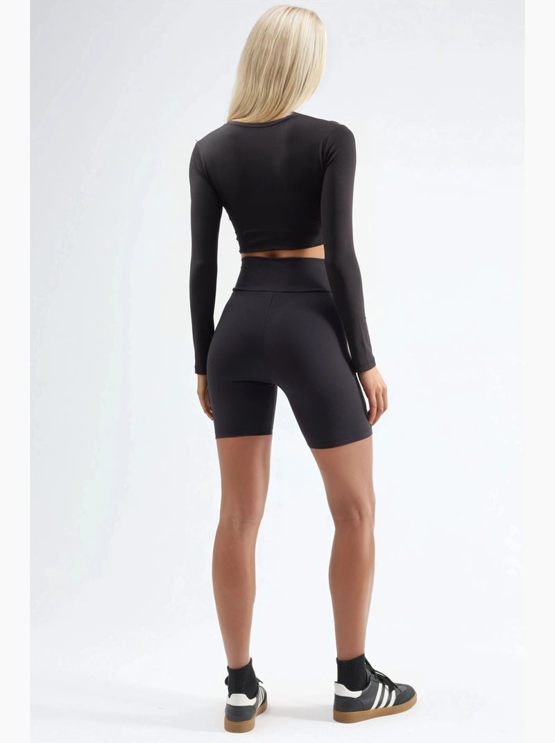 Biker shorts de cintura subida com textura suave hiccup Preto - Kiabi