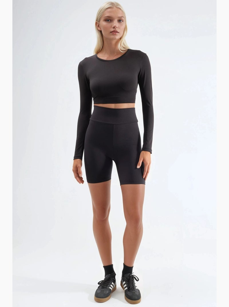 Biker shorts de cintura subida com textura suave hiccup Preto - Kiabi