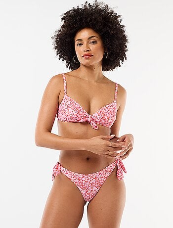 Biquíni triângulo estampado floral com laço
