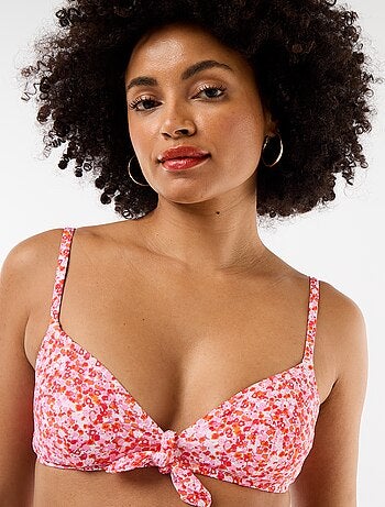 Biquíni triângulo estampado floral com laço