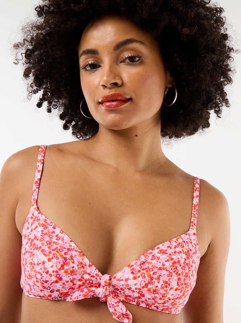 Biquíni triângulo estampado floral com laço Rosa - Kiabi
