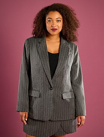Blazer às riscas com strass integrados