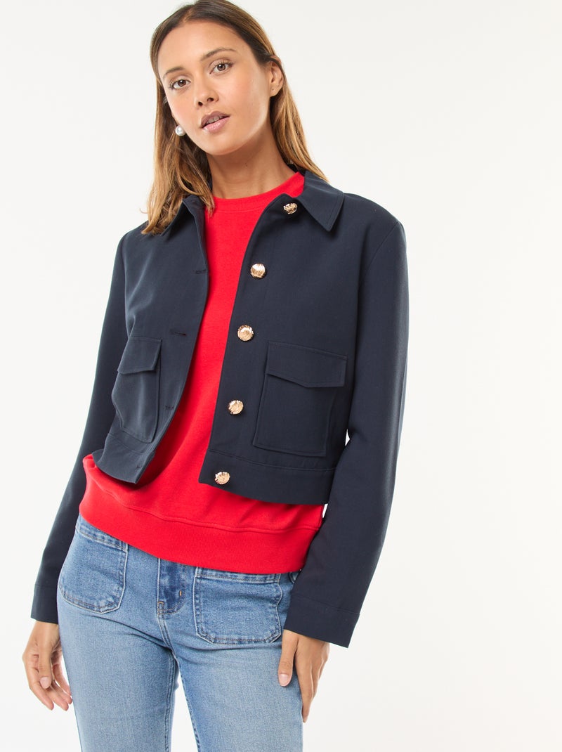 Blazer com botões dourados corte curto Azul - Kiabi