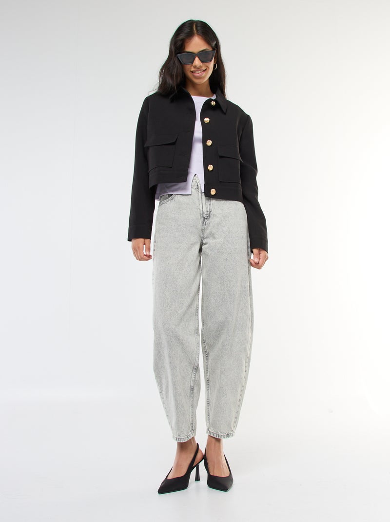 Blazer com botões dourados e corte curto Preto - Kiabi