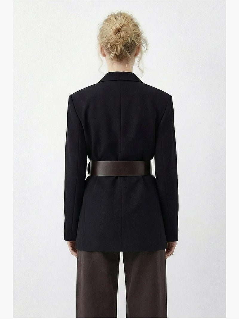 Blazer com decote em v e cinto lucci Preto - Kiabi