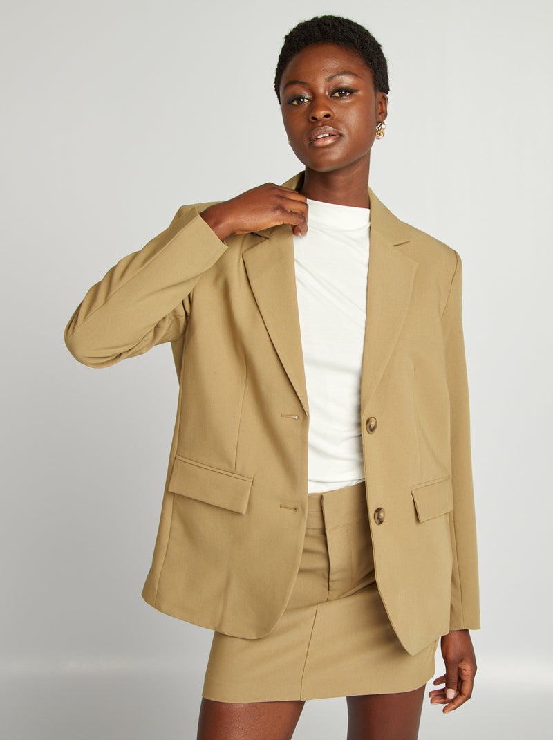 Blazer com gola dobrada BEGE - Kiabi