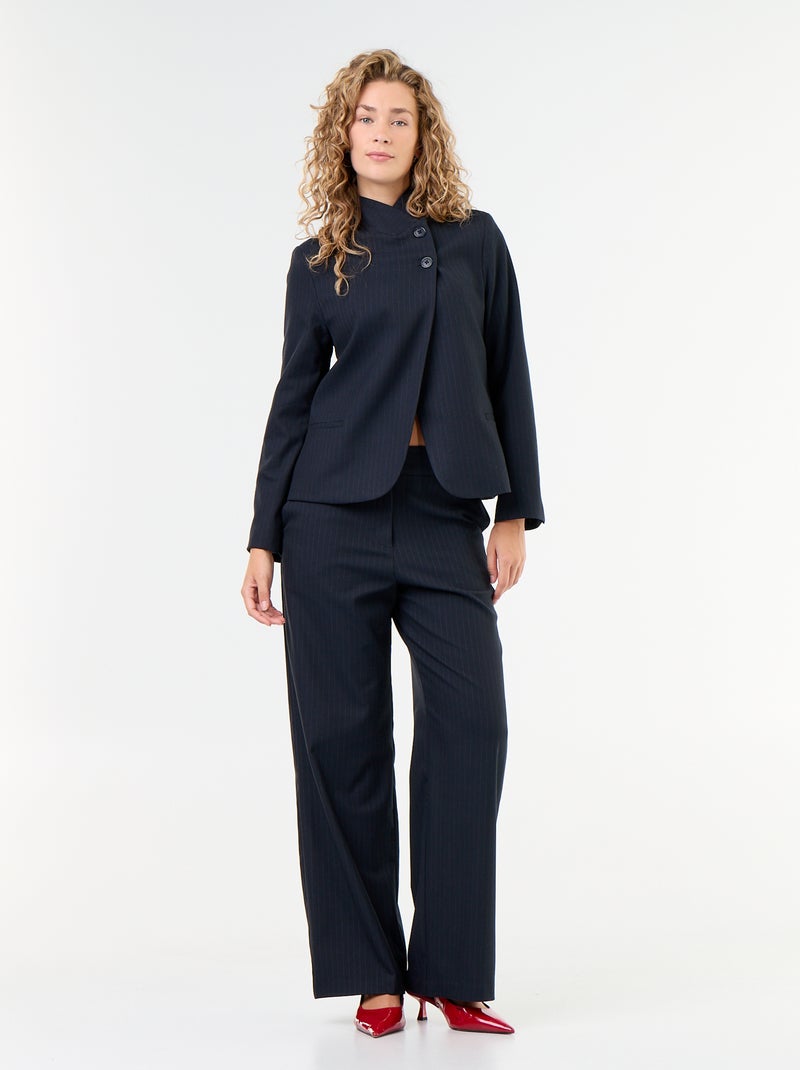 Blazer com gola subida e efeito cruzado Azul - Kiabi