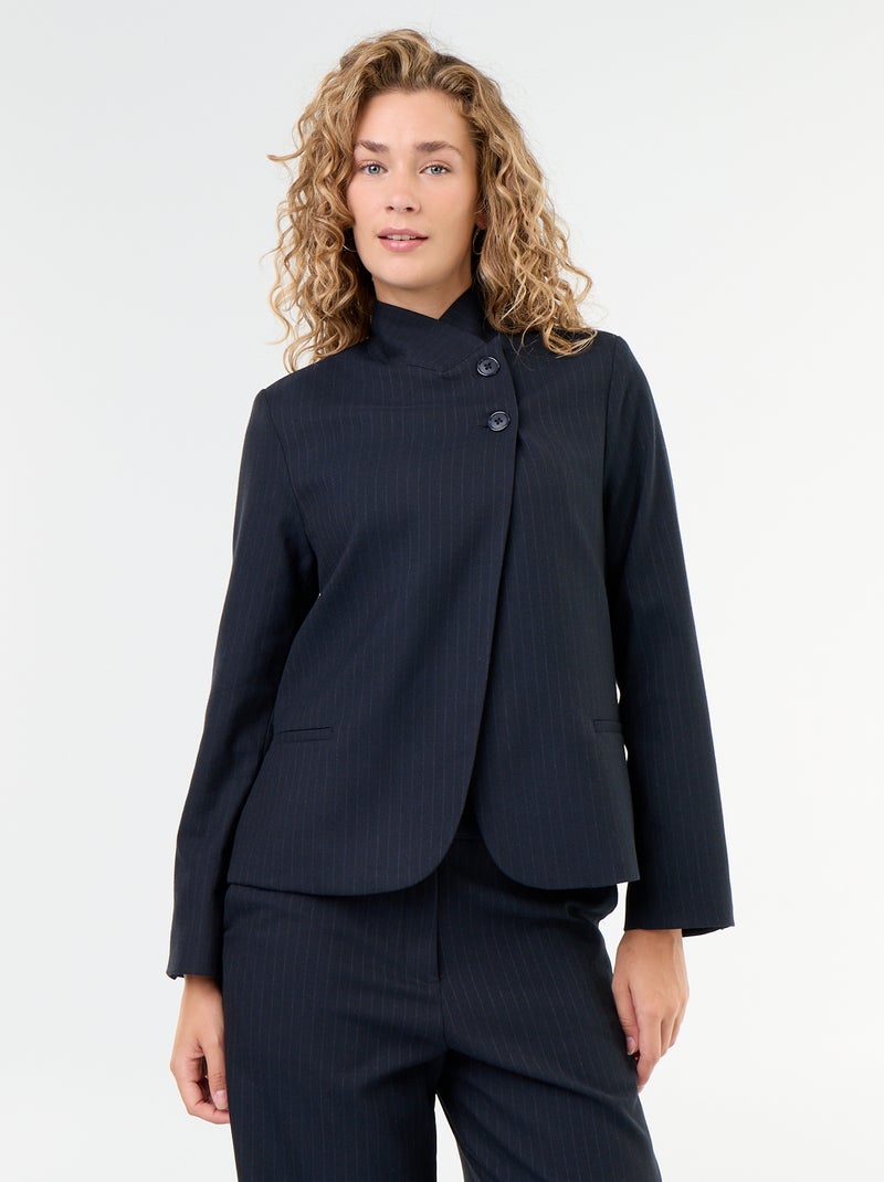 Blazer com gola subida e efeito cruzado Azul - Kiabi