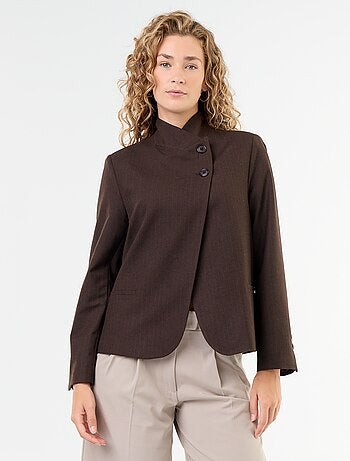 Blazer com gola subida e efeito cruzado