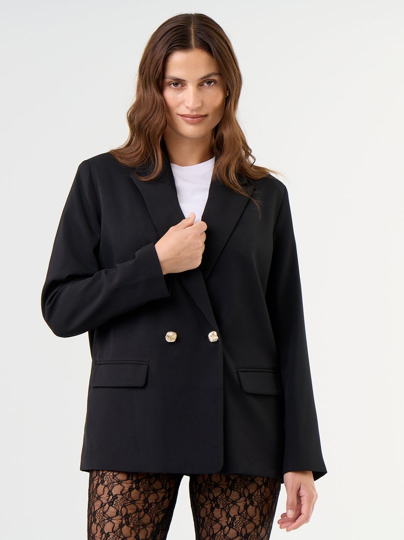 Blazer comprido cintado Preto - Kiabi
