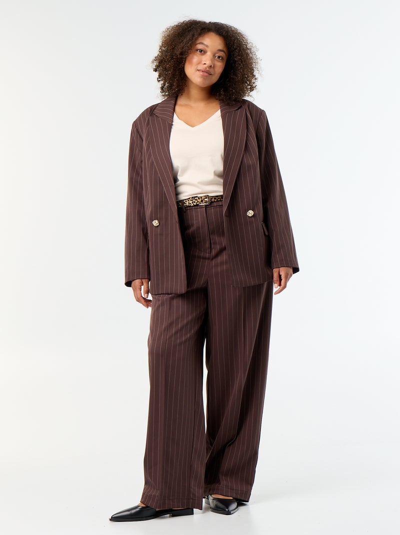 Blazer comprido com abotoamento duplo Castanho - Kiabi