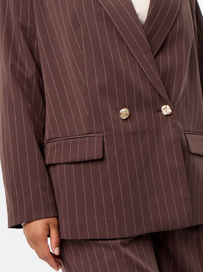 Blazer comprido com abotoamento duplo Castanho - Kiabi