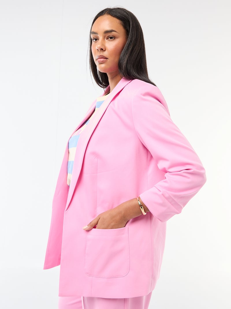 Blazer comprido com mangas com efeito arregaçado Rosa - Kiabi