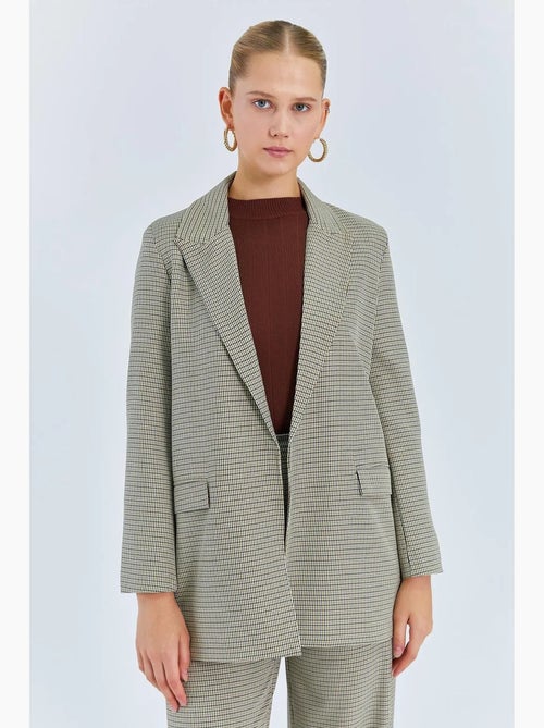 Blazer comprido em crepe aos quadrados mixray - Kiabi Blazer comprido em crepe aos quadrados mixray - Kiabi