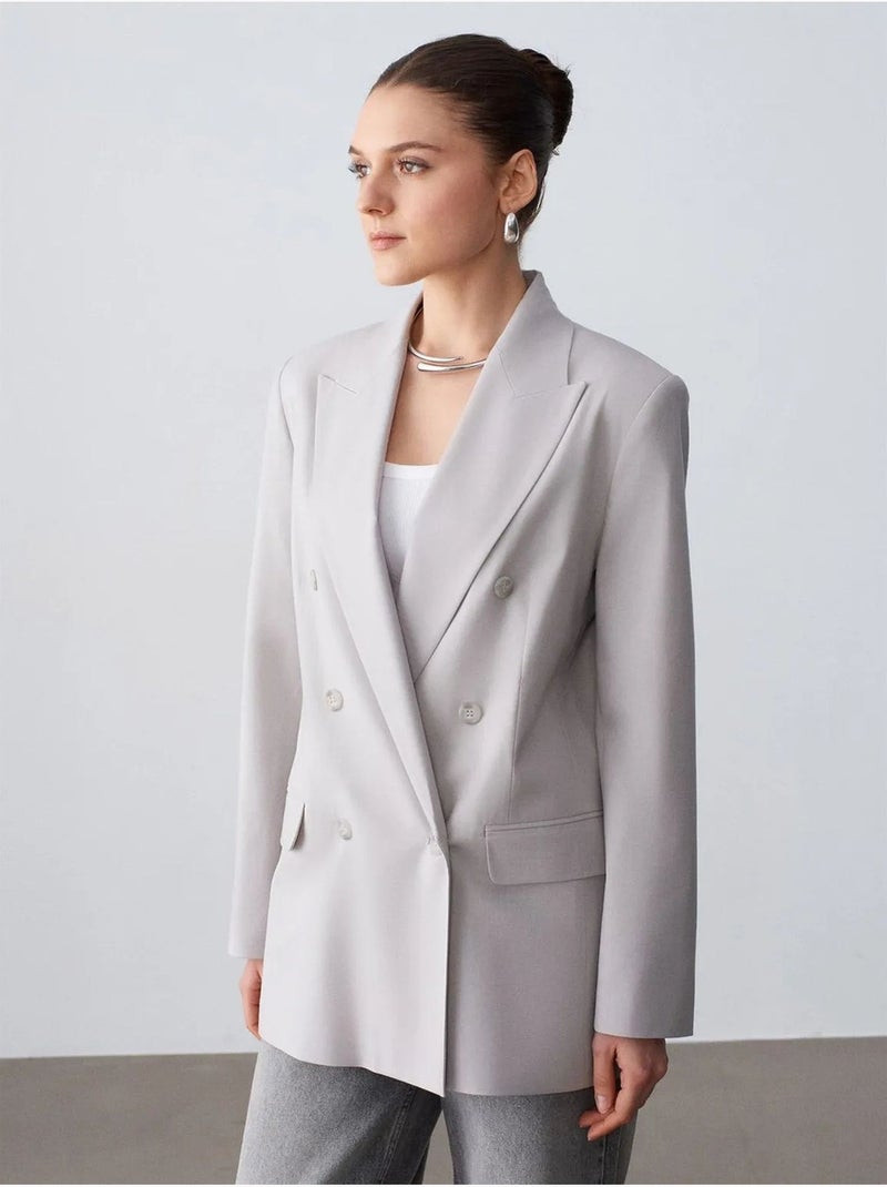 Blazer comprido em crepe dilvin Cinza claro - Kiabi