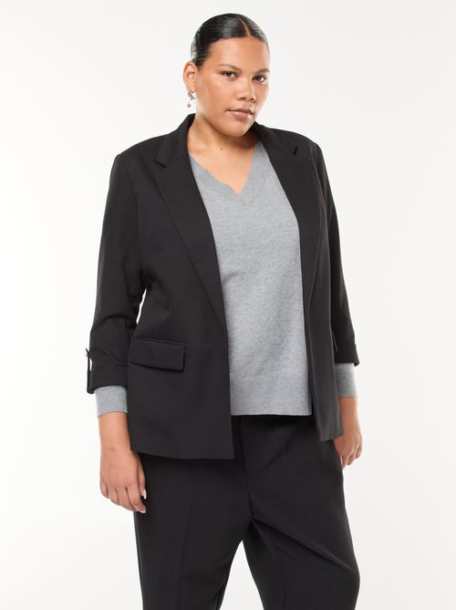 Blazer comprido liso com lapelas nos punhos - Kiabi