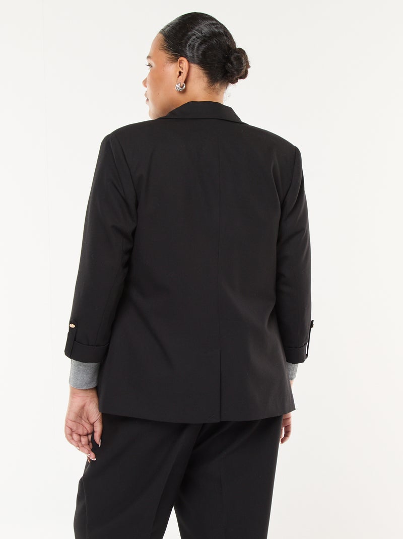 Blazer comprido liso com lapelas nos punhos Preto - Kiabi