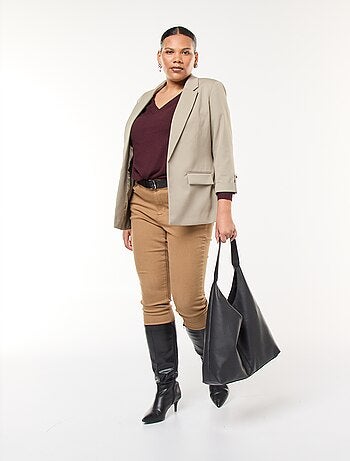 Blazer comprido liso com lapelas nos punhos