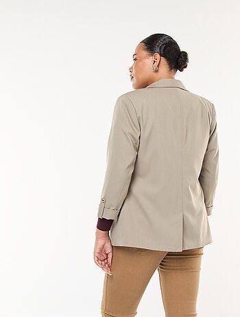 Blazer comprido liso com lapelas nos punhos