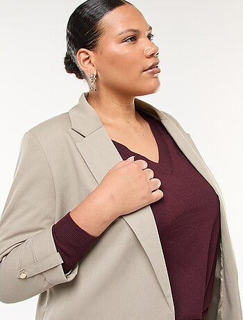 Blazer comprido liso com lapelas nos punhos