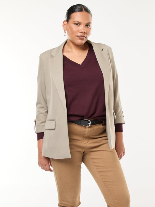 Blazer comprido liso com lapelas nos punhos - Kiabi