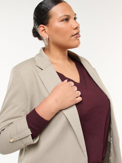 Blazer comprido liso com lapelas nos punhos - Kiabi