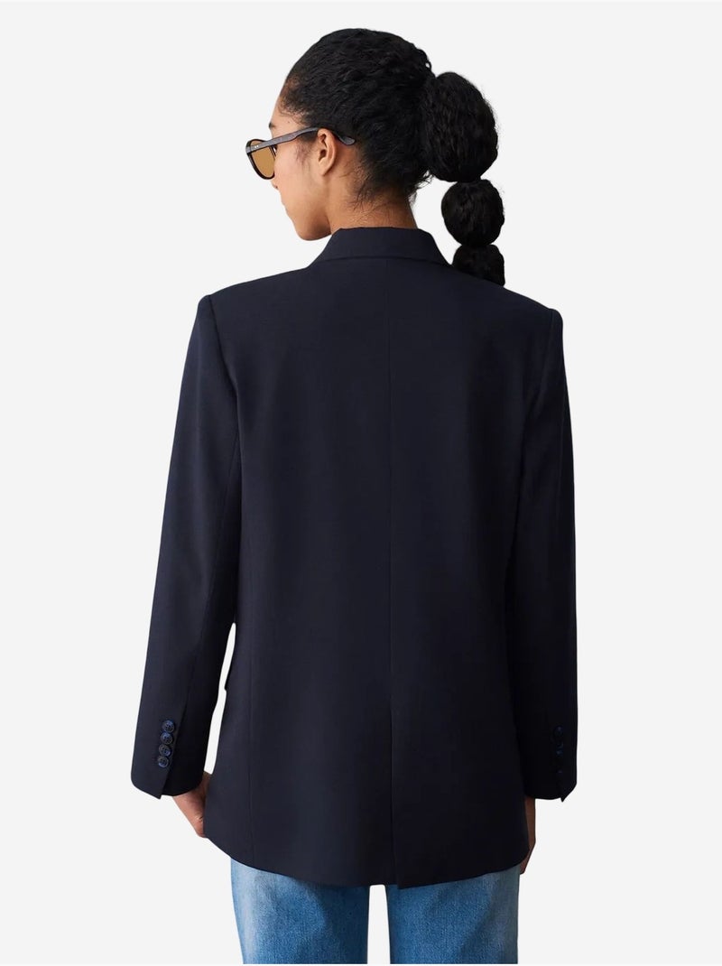 Blazer comprido oversized em crepe dilvin Azul-marinho - Kiabi