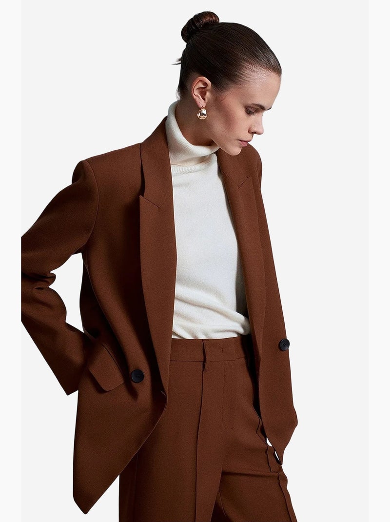 Blazer comprido oversized em crepe dilvin Castanho - Kiabi