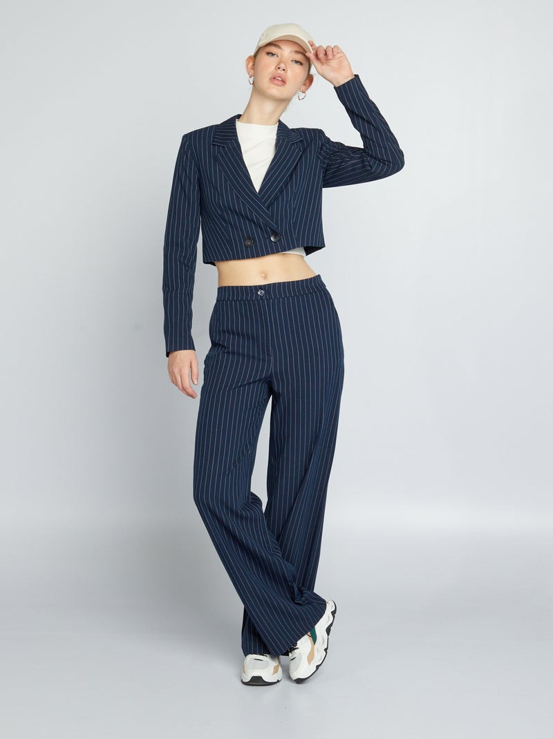Blazer curto às riscas AZUL - Kiabi