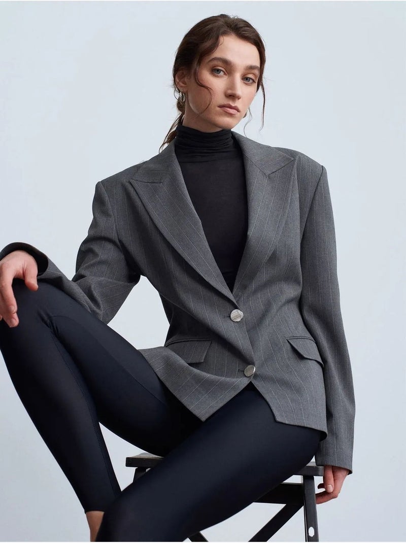 Blazer de crepe ajustado com gola xale dilvin Cinza médio - Kiabi