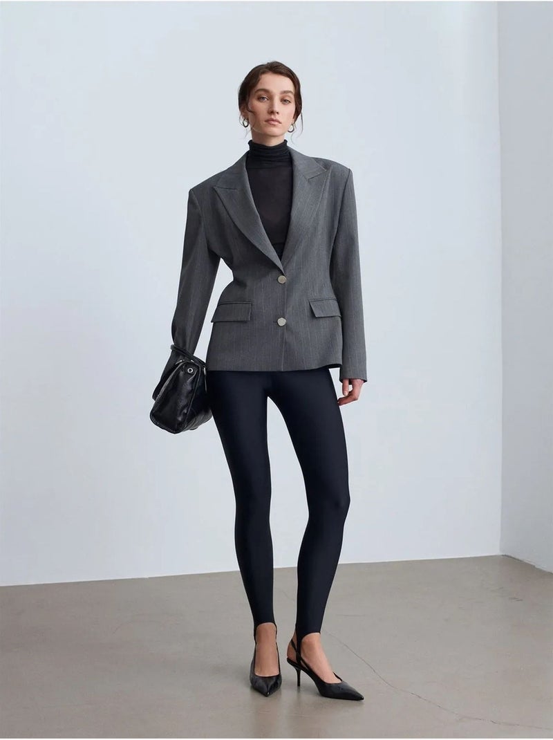 Blazer de crepe ajustado com gola xale dilvin Cinza médio - Kiabi