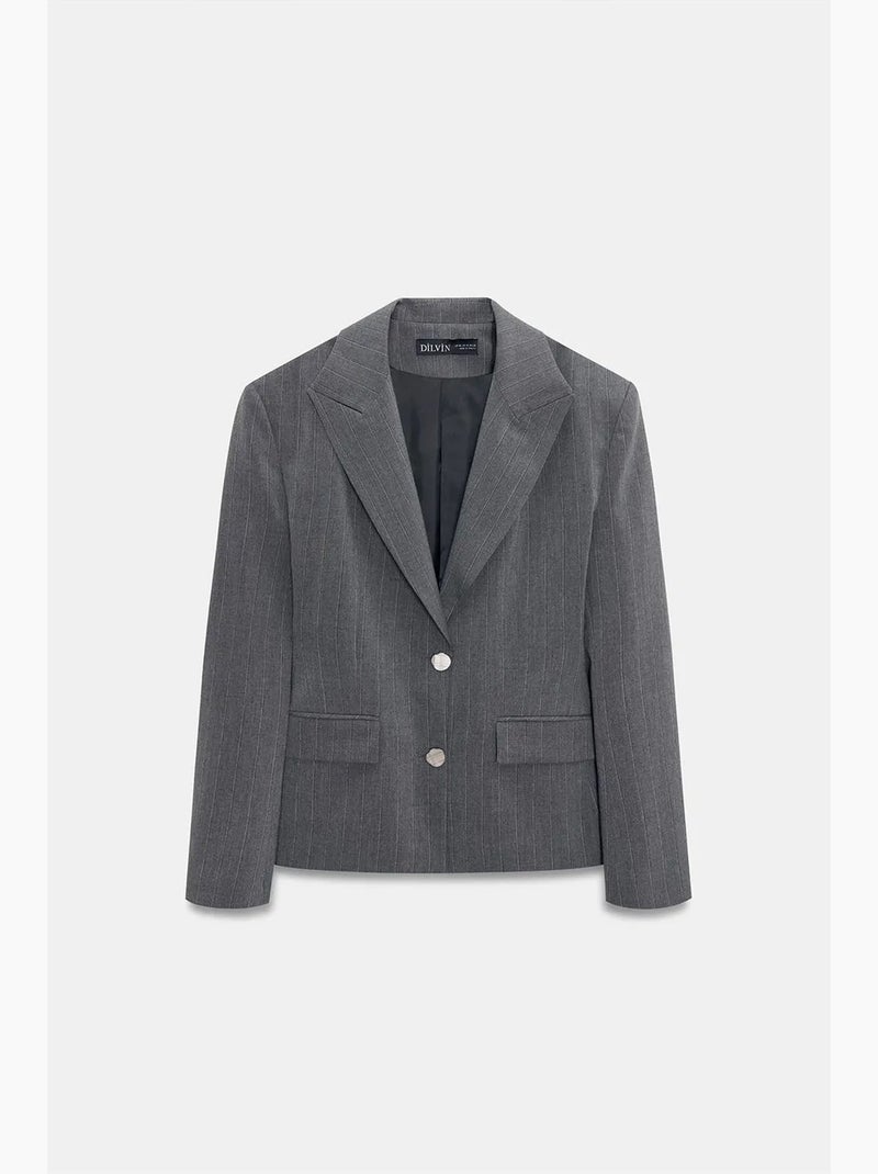 Blazer de crepe ajustado com gola xale dilvin Cinza médio - Kiabi