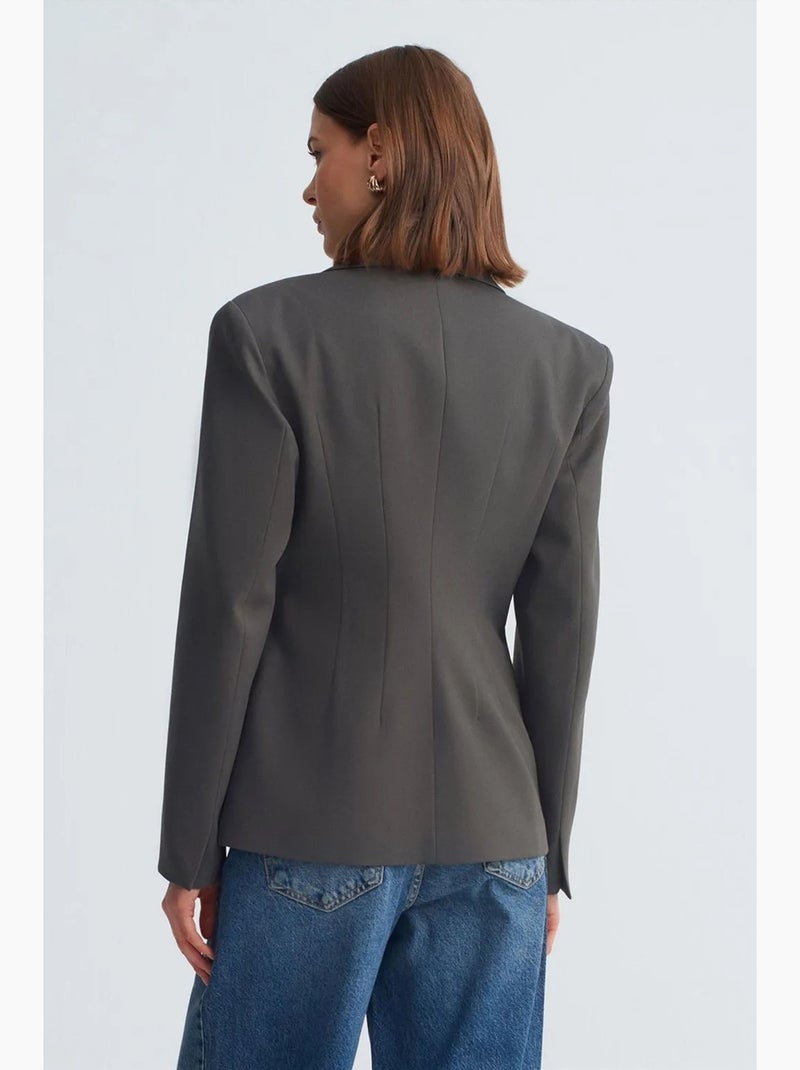 Blazer de crepe ajustado com gola xale dilvin Cinza-preto - Kiabi